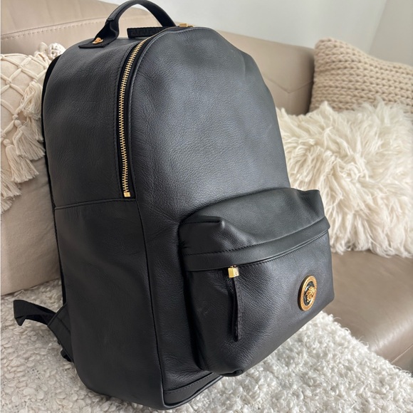 VERSACE Backpack Leather Black Gold Auth - Picture 3 of 16